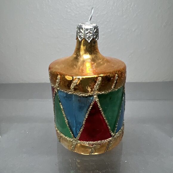 Polish Blown Glass Drum Christmas Ornament Figural Multicolored - Picture 1 of 5